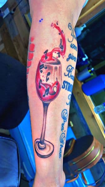 Illustrative + Color wine glass tattoo on Forearm by Dcmbrs_finest on TattMe
