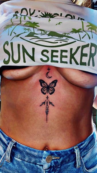 Fine Line + Minimalist butterfly tattoo on Sternum by Dcmbrs_finest on TattMe