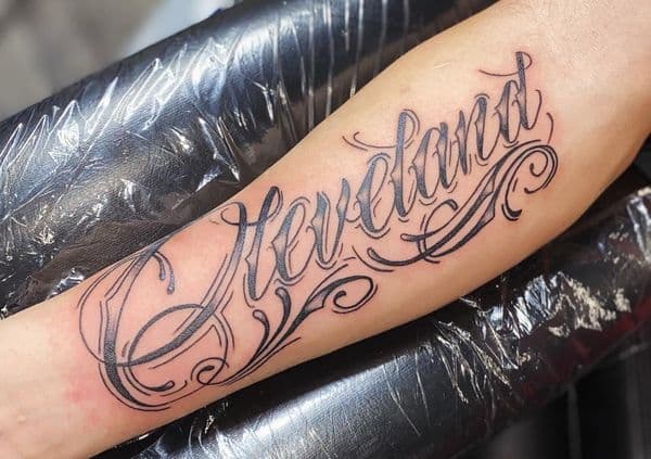 Lettering + Script cleveland tattoo on Forearm by Dcmbrs_finest on TattMe