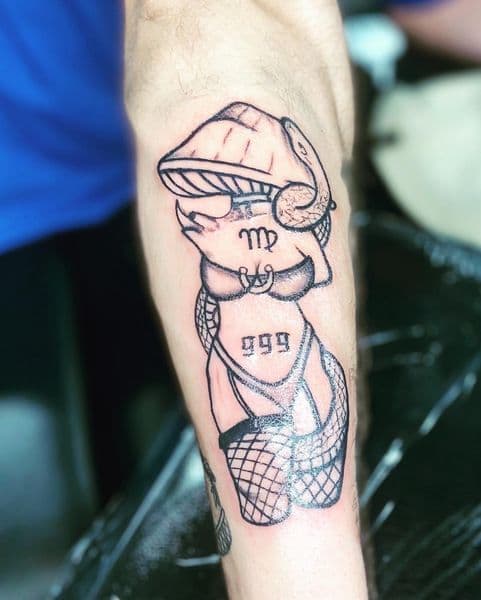 Black-work + Illustrative mushroom tattoo on Forearm by Dcmbrs_finest on TattMe