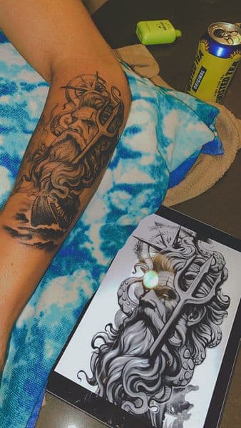 Black & Grey + Illustrative poseidon tattoo on Upper Arm by Dcmbrs_finest on TattMe