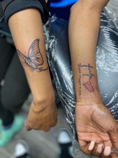 Fine Line + Lettering butterfly tattoo on Forearm by Dcmbrs_finest on TattMe