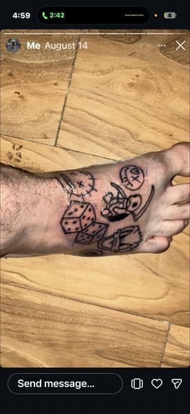 Black-work + Illustrative dice tattoo on Foot by big_pimp_brayden on TattMe
