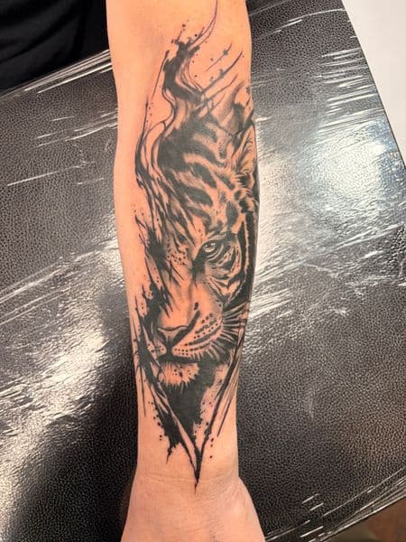 Black & Grey + Illustrative tiger tattoo on Forearm by TymmyTattoos on TattMe