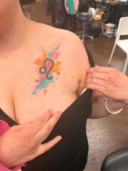 Watercolor + Color leo tattoo on Chest by TymmyTattoos on TattMe