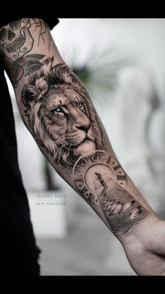 Realism + Black & Grey lion tattoo on Forearm by Daniel_Slime_Tattoo on TattMe