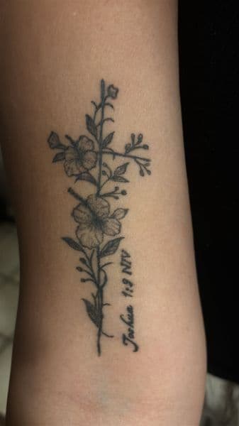 Fine Line + Black-work cross tattoo on Upper Arm by Slimxink on TattMe