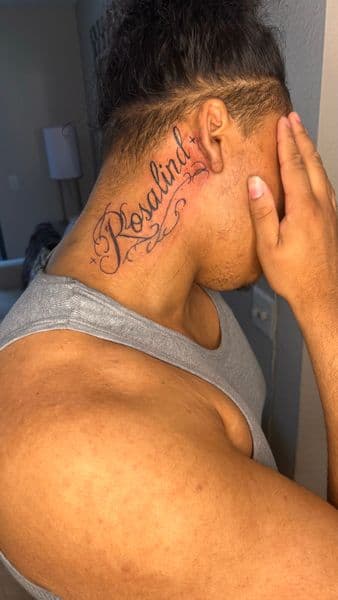 Lettering + Script name tattoo on Neck (Side) by Slimxink on TattMe
