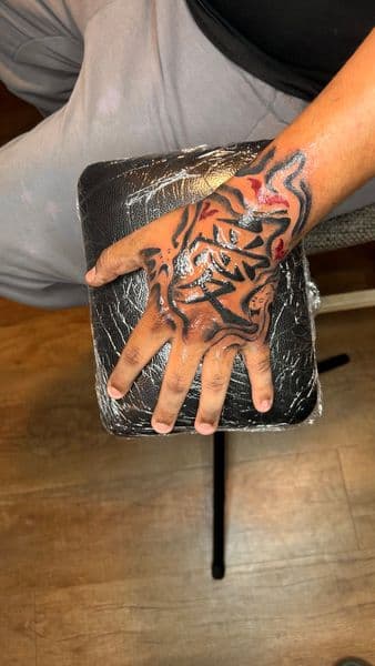 Black-work + Illustrative abstract shapes tattoo on Hand by Slimxink on TattMe