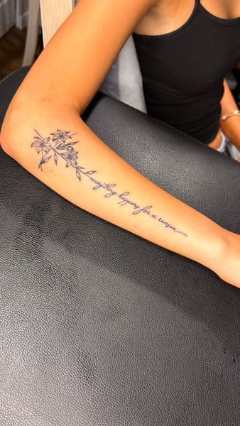 Fine Line + Lettering lilies tattoo on Forearm by Slimxink on TattMe