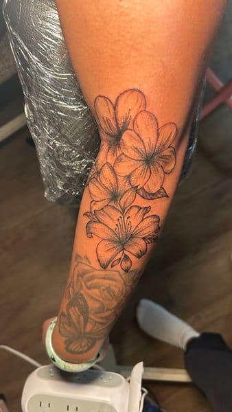 Fine Line + Dot-work flowers tattoo on Forearm by Slimxink on TattMe