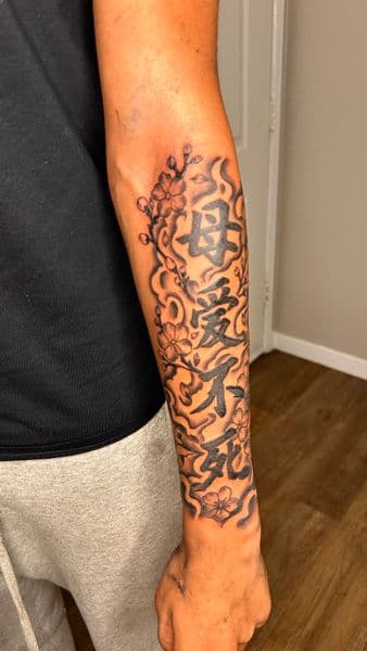 Black & Grey + Japanese japanese characters tattoo on Forearm by Slimxink on TattMe