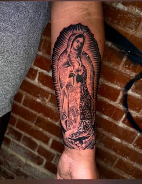 Black & Grey + Realism virgin mary tattoo on Forearm by macron_ on TattMe