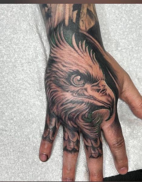Black & Grey + Realism eagle tattoo on Hand by macron_ on TattMe