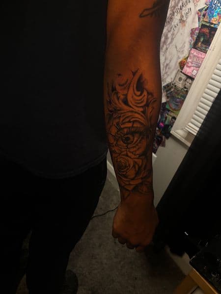 Black & Grey + Illustrative Realism eye tattoo on Forearm by Inkbymira on TattMe