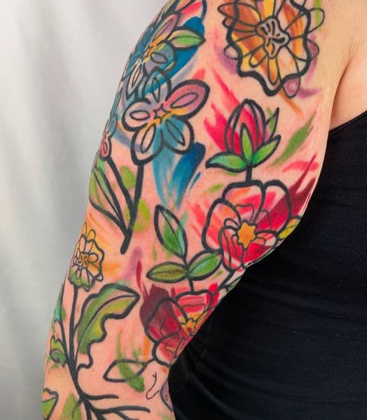 Floral + Watercolor flowers tattoo on Upper Arm by darya on TattMe