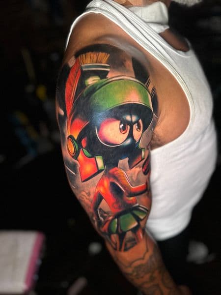 Pop Culture + Color marvin the martian tattoo on Upper Arm by TattedMonkey_Tattoos on TattMe