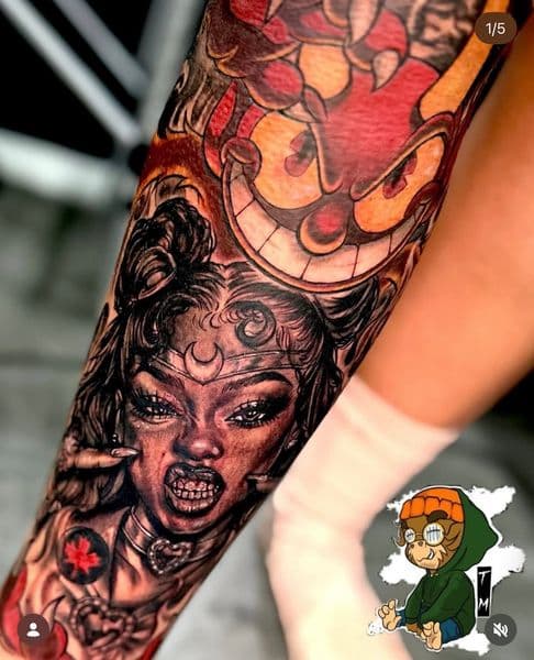 Illustrative + Color woman tattoo on Forearm by TattedMonkey_Tattoos on TattMe