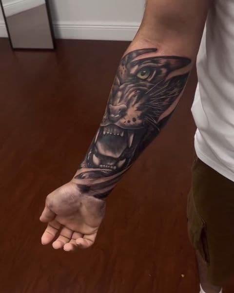 Realism + Black & Grey tiger tattoo on Forearm by DON_X_TATTOOS on TattMe
