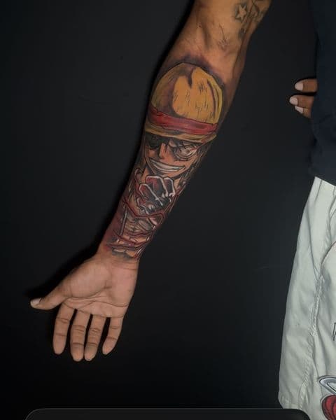 Anime + Illustrative luffy tattoo on Half Sleeve by DON_X_TATTOOS on TattMe