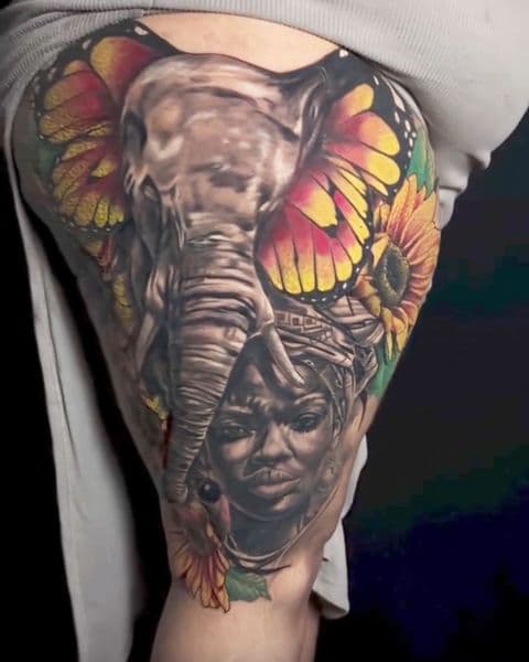 Realism + Photo Realism elephant tattoo on Thigh by DON_X_TATTOOS on TattMe
