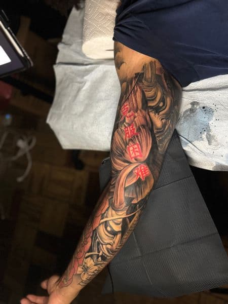 Japanese + Black & Grey hannya mask tattoo on Full Sleeve by DON_X_TATTOOS on TattMe