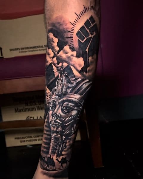 Black & Grey + Realism pharaoh tattoo on Forearm by DON_X_TATTOOS on TattMe