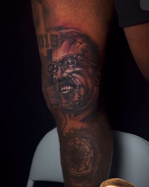 Realism + Black & Grey portrait tattoo on Thigh by DON_X_TATTOOS on TattMe