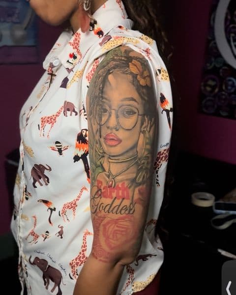 Realism + Portrait woman tattoo on Half Sleeve by DON_X_TATTOOS on TattMe