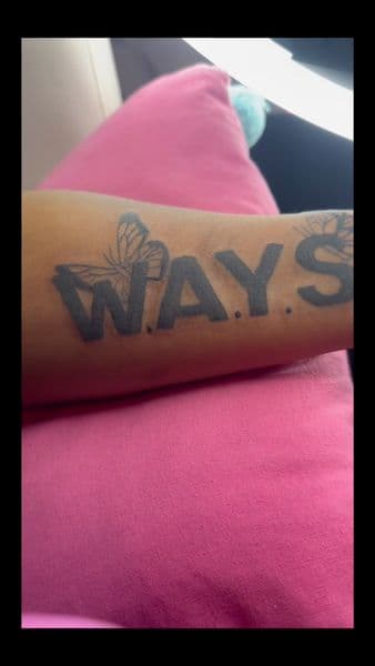 Lettering + Black-work lettering tattoo on Forearm by InkedByJayy on TattMe