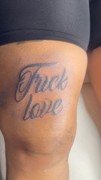 Lettering + Script words tattoo on Knee by InkedByJayy on TattMe