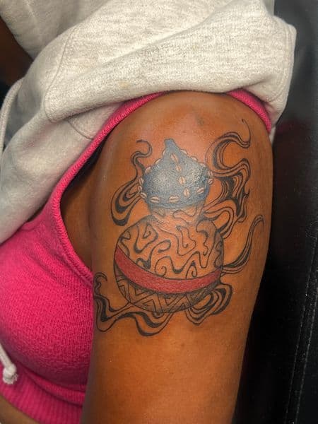 Black-work + Illustrative gourd tattoo on Upper Arm by Spirit on TattMe